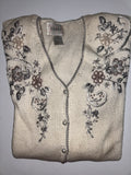 Jenny Button V-Sweater Ivory Cream Cardigan Embroidered Pearl
